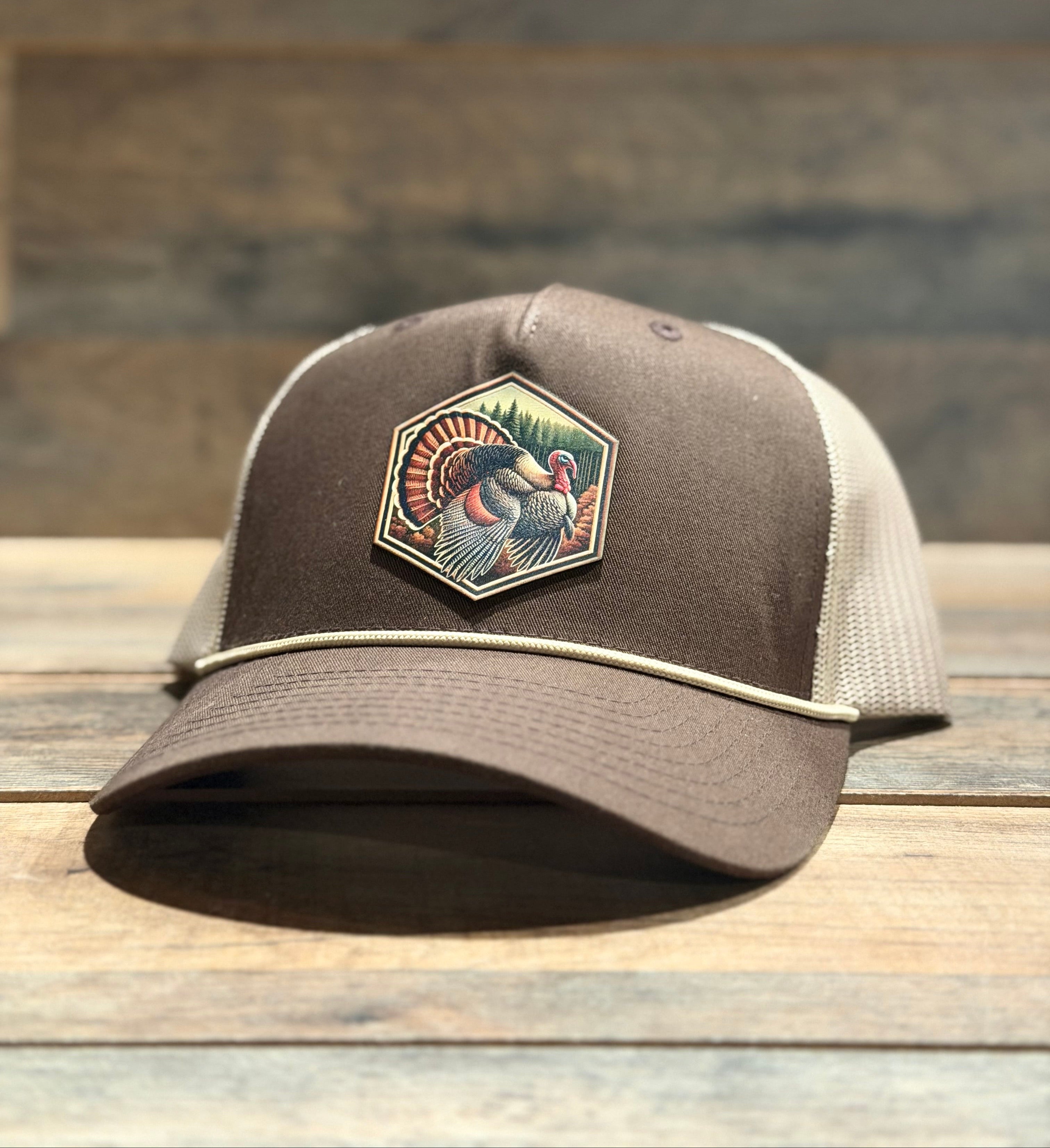 Brown and Tan Rope Trucker Hat with Turkey